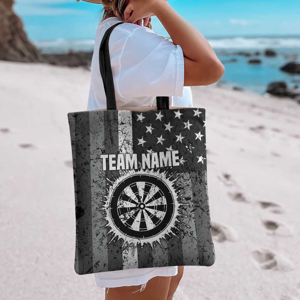 Grunge American Flag Darts Tote Bag with Dartboard Target and Black White Stars - Wonder Print Shop