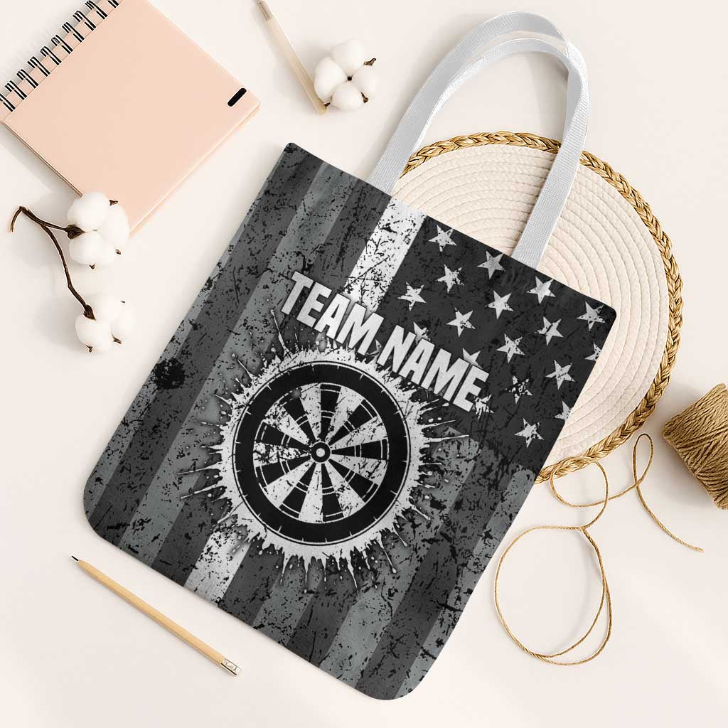 Grunge American Flag Darts Tote Bag with Dartboard Target and Black White Stars - Wonder Print Shop