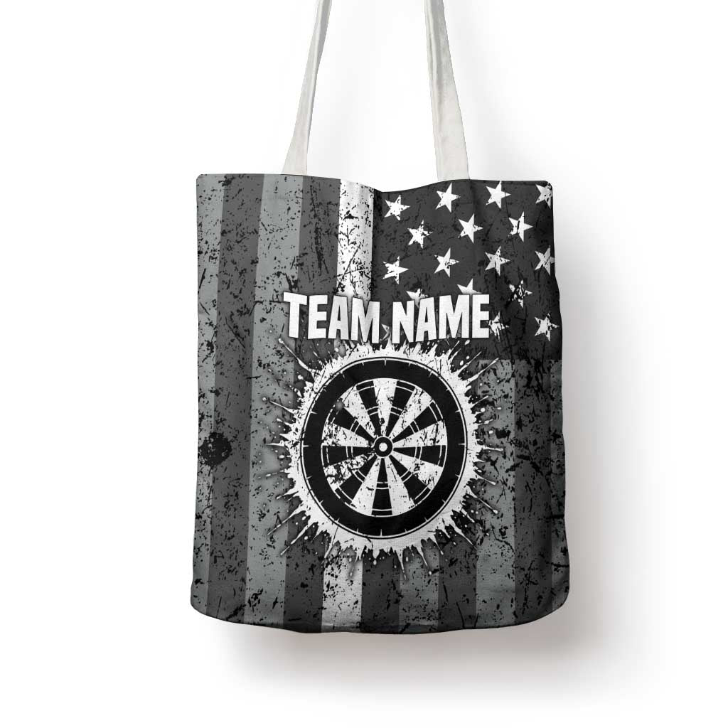 Grunge American Flag Darts Tote Bag with Dartboard Target and Black White Stars - Wonder Print Shop