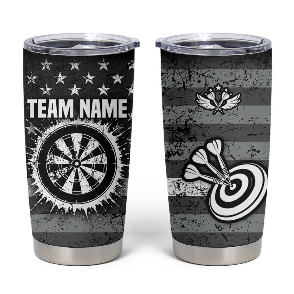 Grunge American Flag Darts Tumbler Cup with Dartboard Target and Black White Stars - Wonder Print Shop