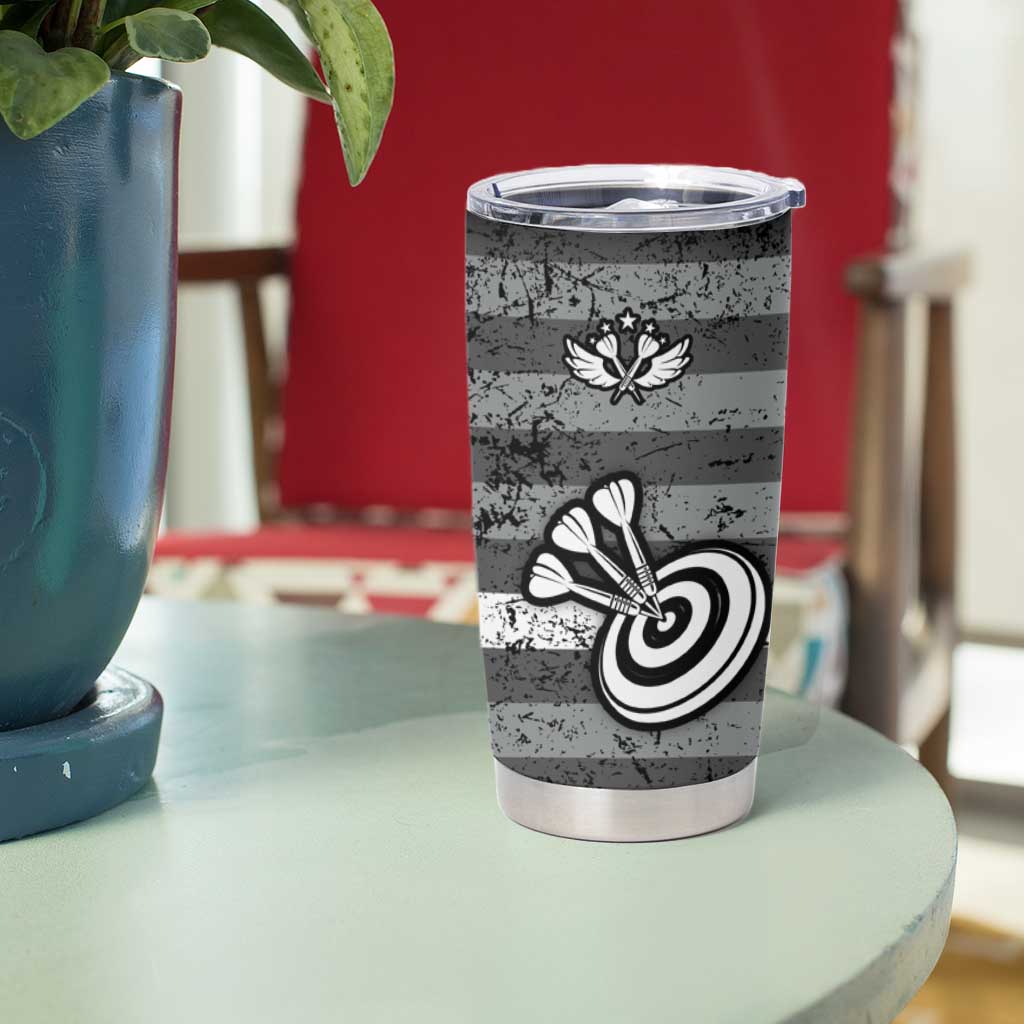 Grunge American Flag Darts Tumbler Cup with Dartboard Target and Black White Stars - Wonder Print Shop