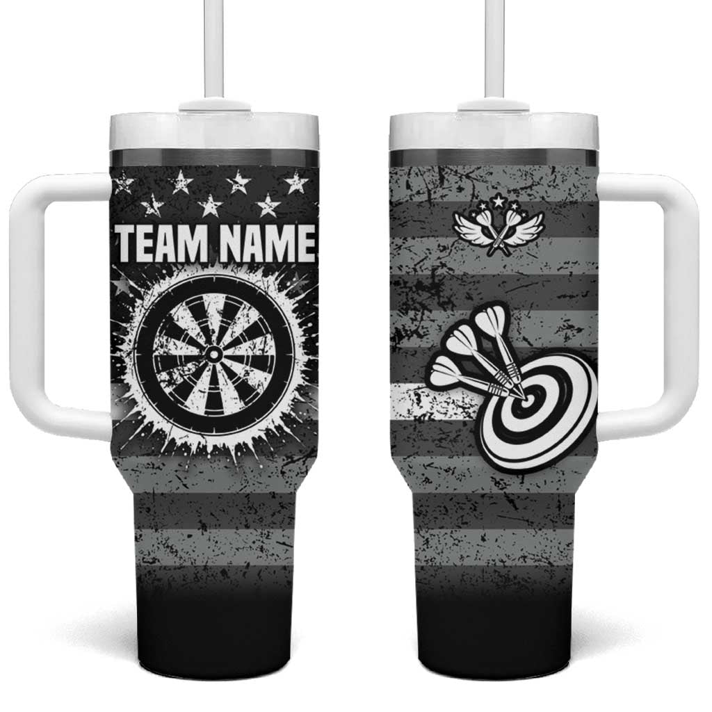 Grunge American Flag Darts Tumbler With Handle with Dartboard Target and Black White Stars - Wonder Print Shop