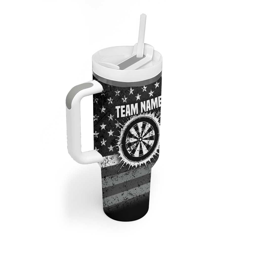 Grunge American Flag Darts Tumbler With Handle with Dartboard Target and Black White Stars - Wonder Print Shop