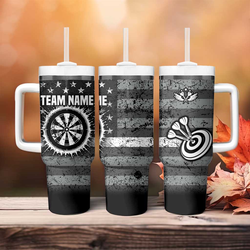 Grunge American Flag Darts Tumbler With Handle with Dartboard Target and Black White Stars - Wonder Print Shop