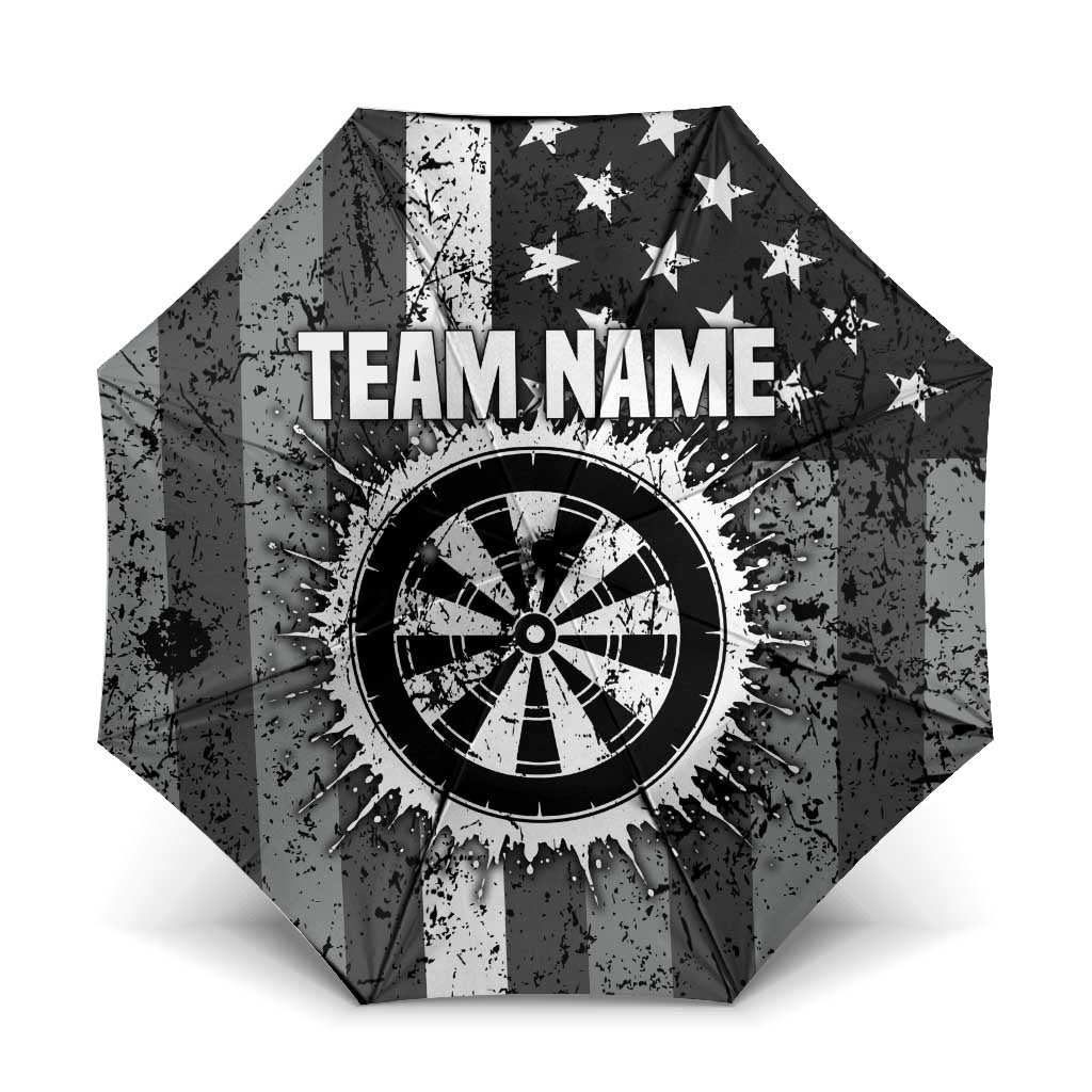 Grunge American Flag Darts Umbrella with Dartboard Target and Black White Stars - Wonder Print Shop