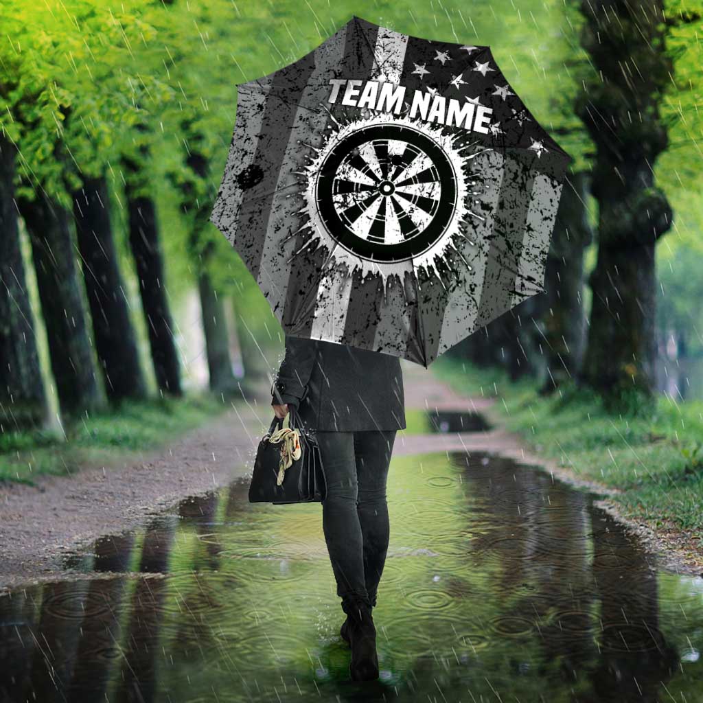 Grunge American Flag Darts Umbrella with Dartboard Target and Black White Stars - Wonder Print Shop