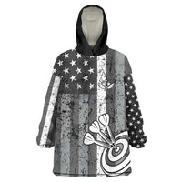 Grunge American Flag Darts Wearable Blanket Hoodie with Dartboard Target and Black White Stars - Wonder Print Shop