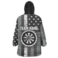 Grunge American Flag Darts Wearable Blanket Hoodie with Dartboard Target and Black White Stars - Wonder Print Shop