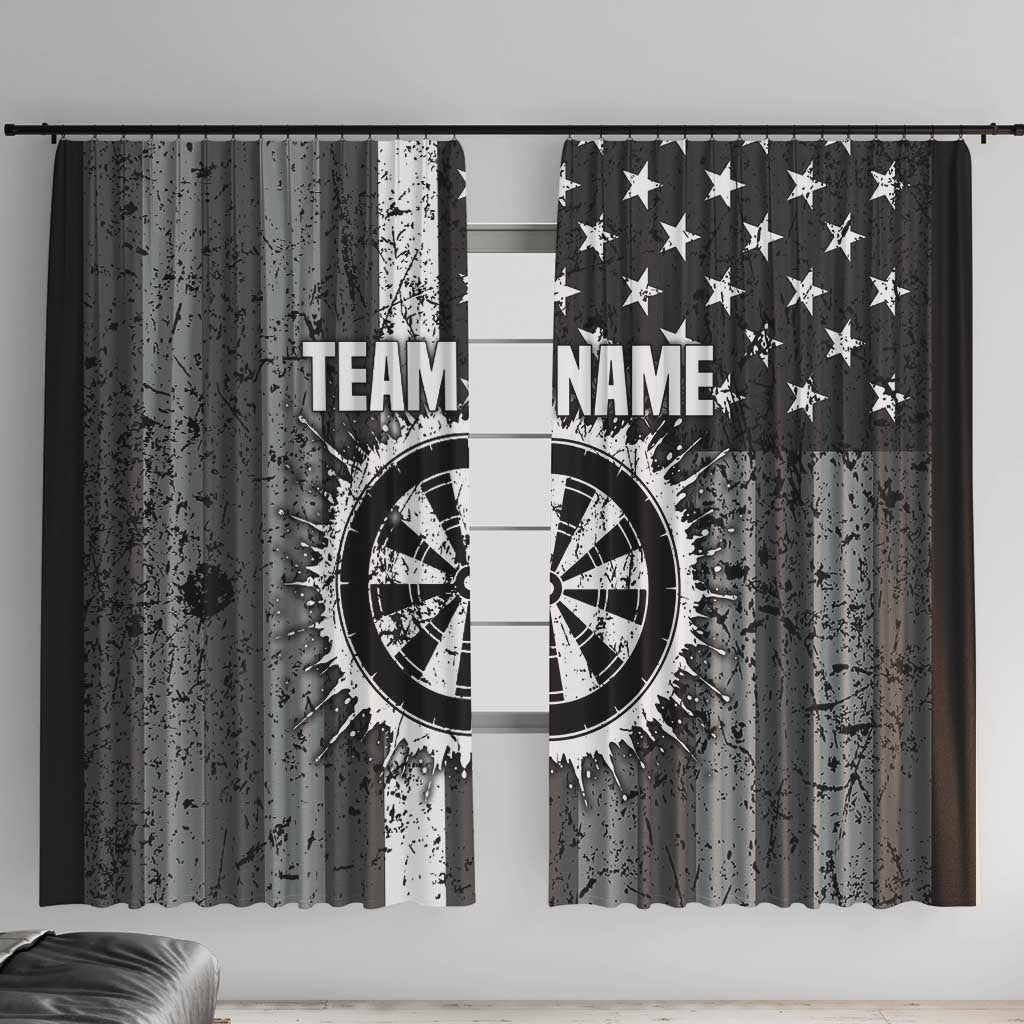 Grunge American Flag Darts Window Curtain with Dartboard Target and Black White Stars - Wonder Print Shop