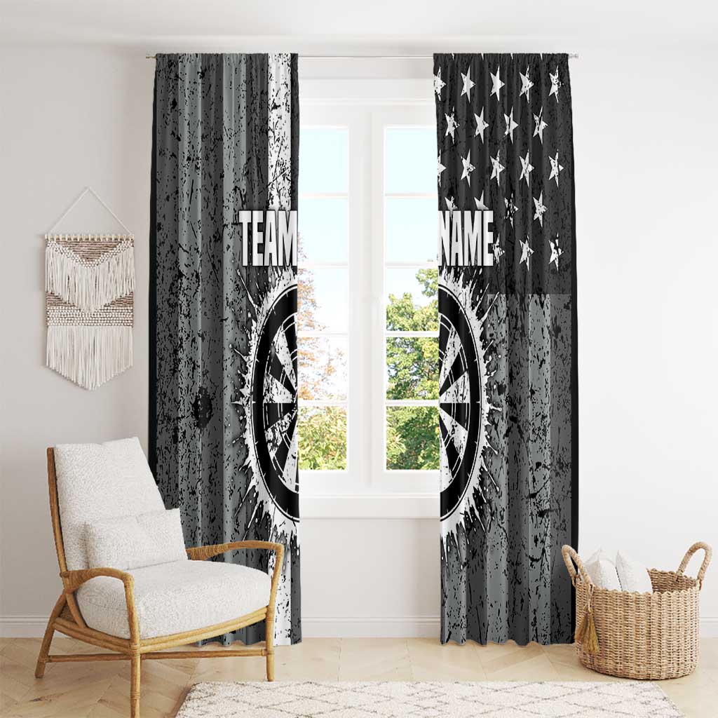 Grunge American Flag Darts Window Curtain with Dartboard Target and Black White Stars - Wonder Print Shop