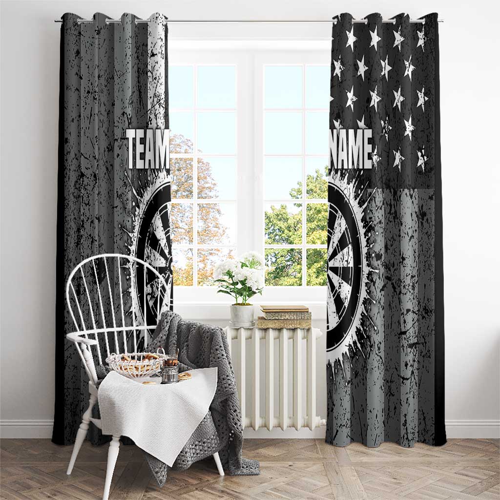 Grunge American Flag Darts Window Curtain with Dartboard Target and Black White Stars - Wonder Print Shop