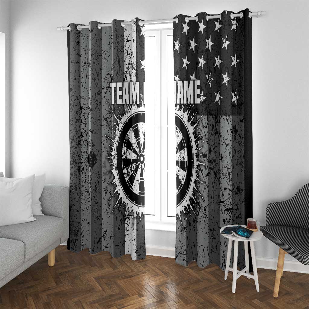 Grunge American Flag Darts Window Curtain with Dartboard Target and Black White Stars - Wonder Print Shop