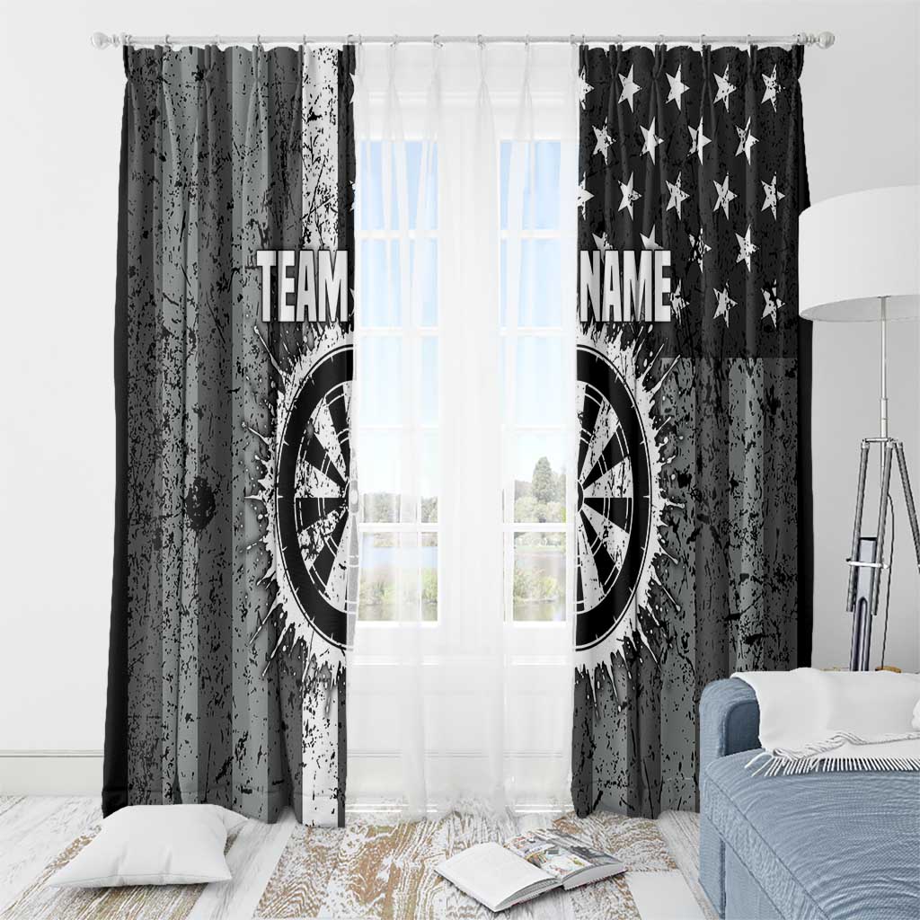 Grunge American Flag Darts Window Curtain with Dartboard Target and Black White Stars - Wonder Print Shop