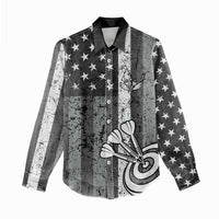 Grunge American Flag Darts Women Casual Shirt with Dartboard Target and Black White Stars - Wonder Print Shop