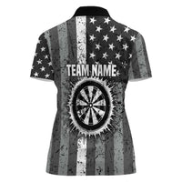 Grunge American Flag Darts Women Polo Shirt with Dartboard Target and Black White Stars - Wonder Print Shop