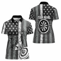 Grunge American Flag Darts Women Polo Shirt with Dartboard Target and Black White Stars - Wonder Print Shop