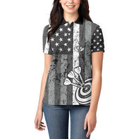 Grunge American Flag Darts Women Polo Shirt with Dartboard Target and Black White Stars - Wonder Print Shop