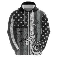 Grunge American Flag Darts Zip Hoodie with Dartboard Target and Black White Stars - Wonder Print Shop