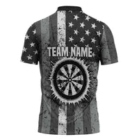 Grunge American Flag Darts Zipper Polo Shirt with Dartboard Target and Black White Stars - Wonder Print Shop