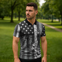 Grunge American Flag Darts Zipper Polo Shirt with Dartboard Target and Black White Stars - Wonder Print Shop