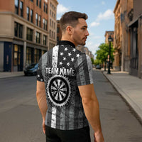 Grunge American Flag Darts Zipper Polo Shirt with Dartboard Target and Black White Stars - Wonder Print Shop