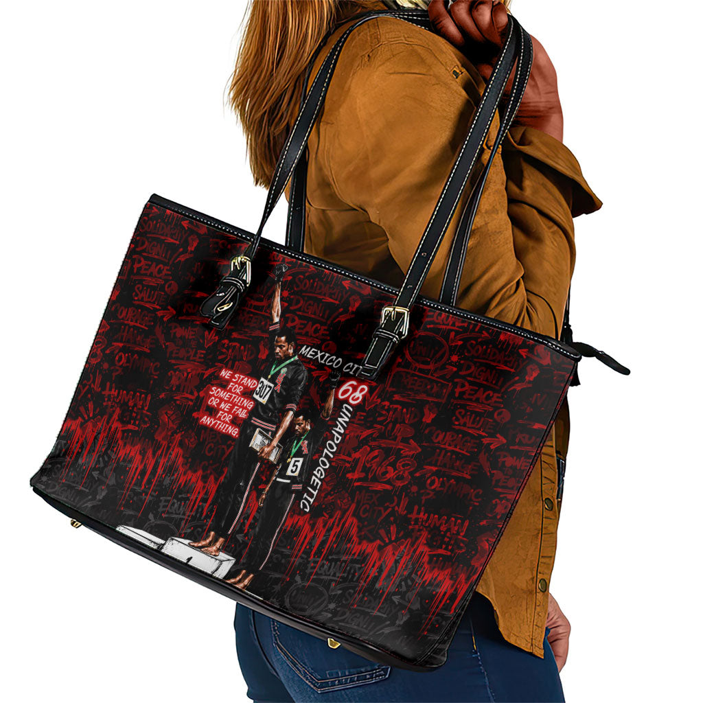 Mexico City 1968 Black Power Salute Leather Tote Bag Unapologetic Civil Rights History Urban Graffiti Art