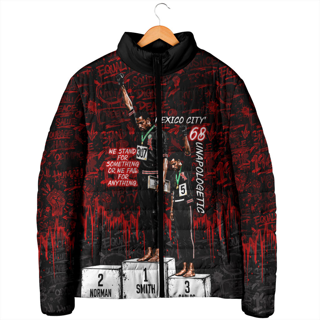 Mexico City 1968 Black Power Salute Padded Jacket Unapologetic Civil Rights History Urban Graffiti Art
