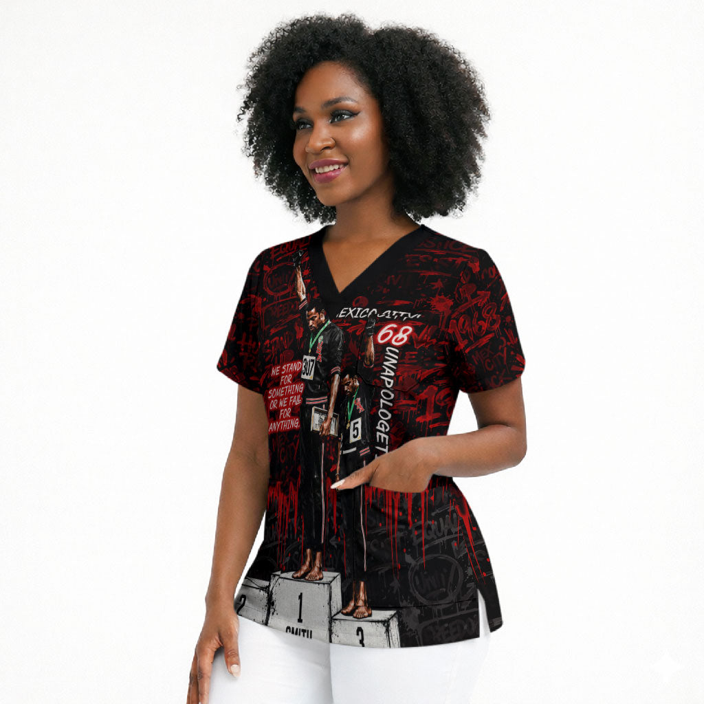 Mexico City 1968 Black Power Salute Scrub Top Unapologetic Civil Rights History Urban Graffiti Art