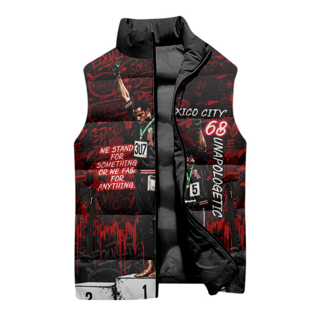 Mexico City 1968 Black Power Salute Sleeveless Puffer Jacket Unapologetic Civil Rights History Urban Graffiti Art