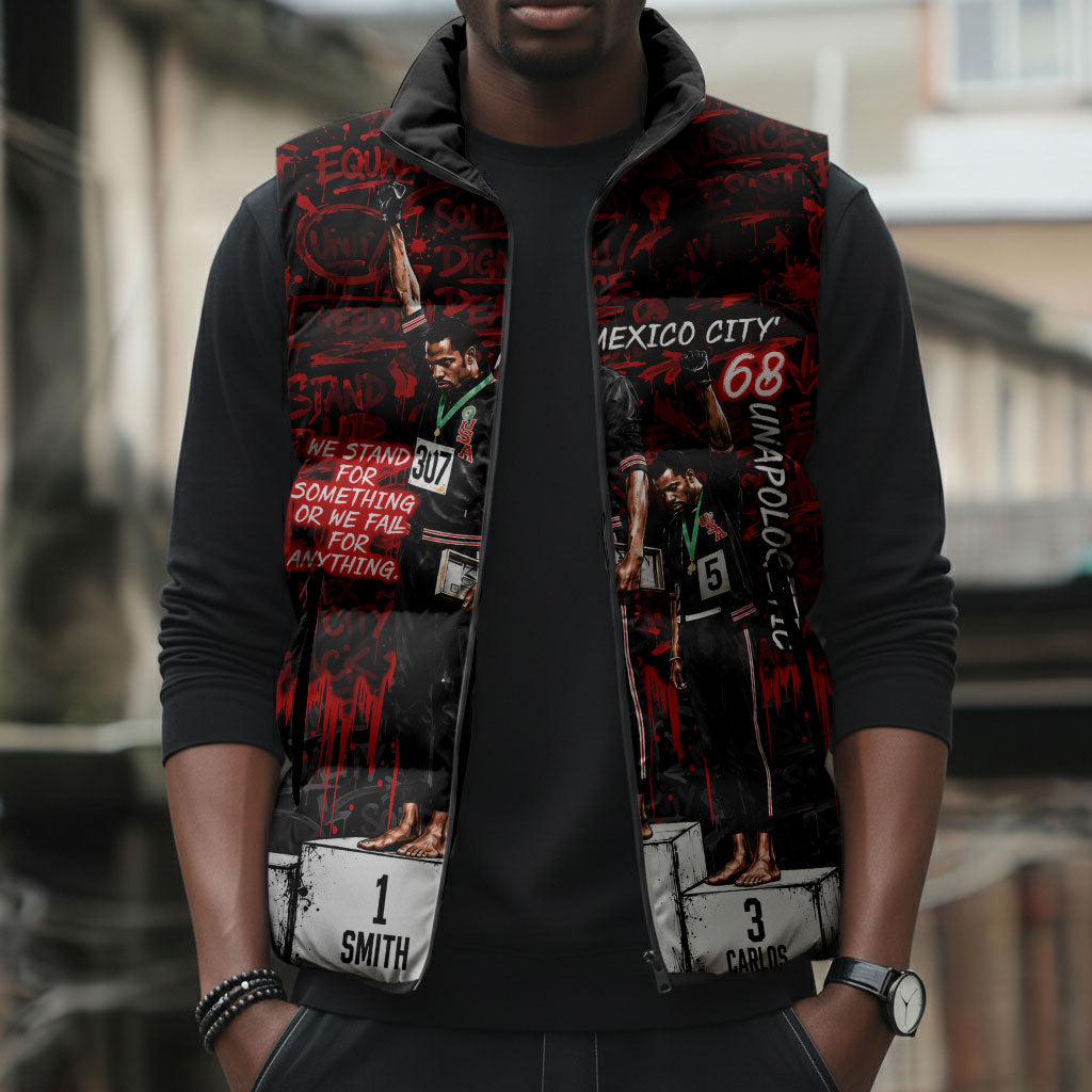 Mexico City 1968 Black Power Salute Sleeveless Puffer Jacket Unapologetic Civil Rights History Urban Graffiti Art