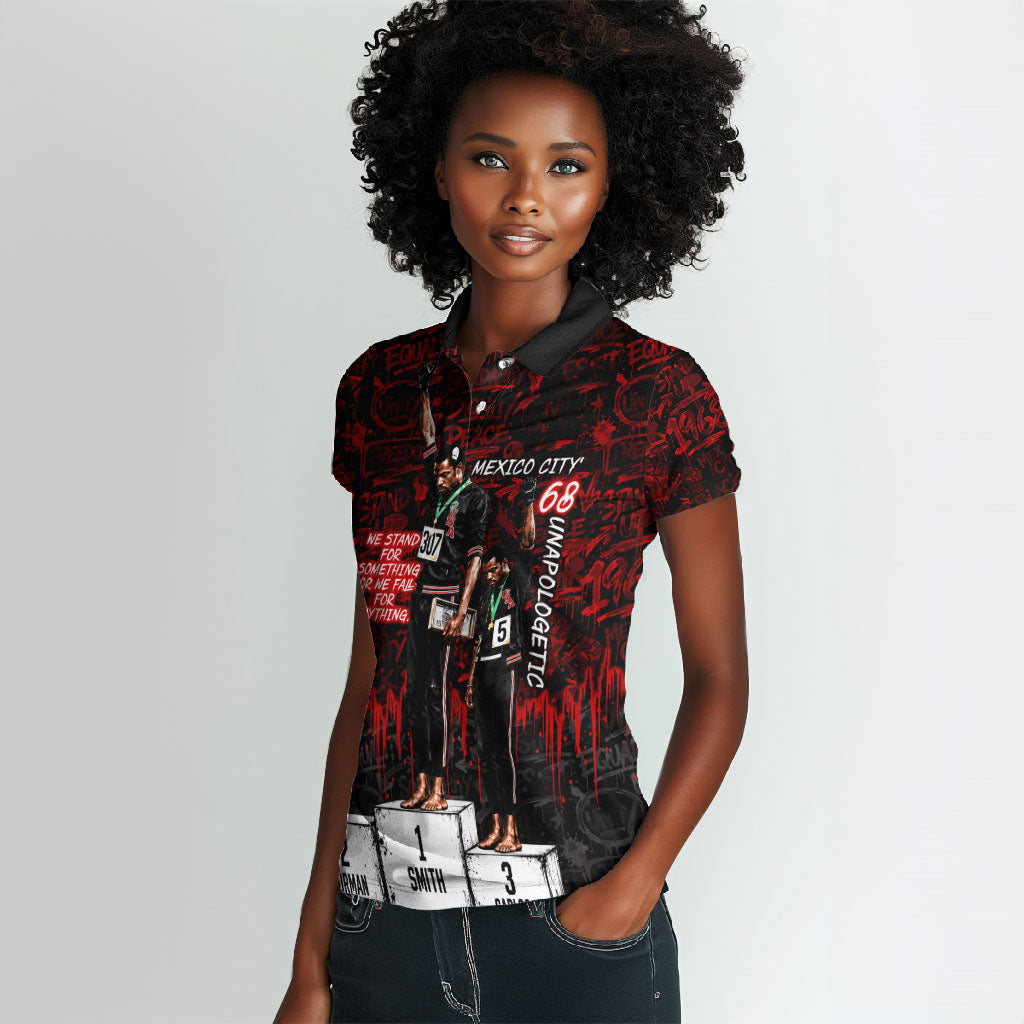Mexico City 1968 Black Power Salute Women Polo Shirt Unapologetic Civil Rights History Urban Graffiti Art