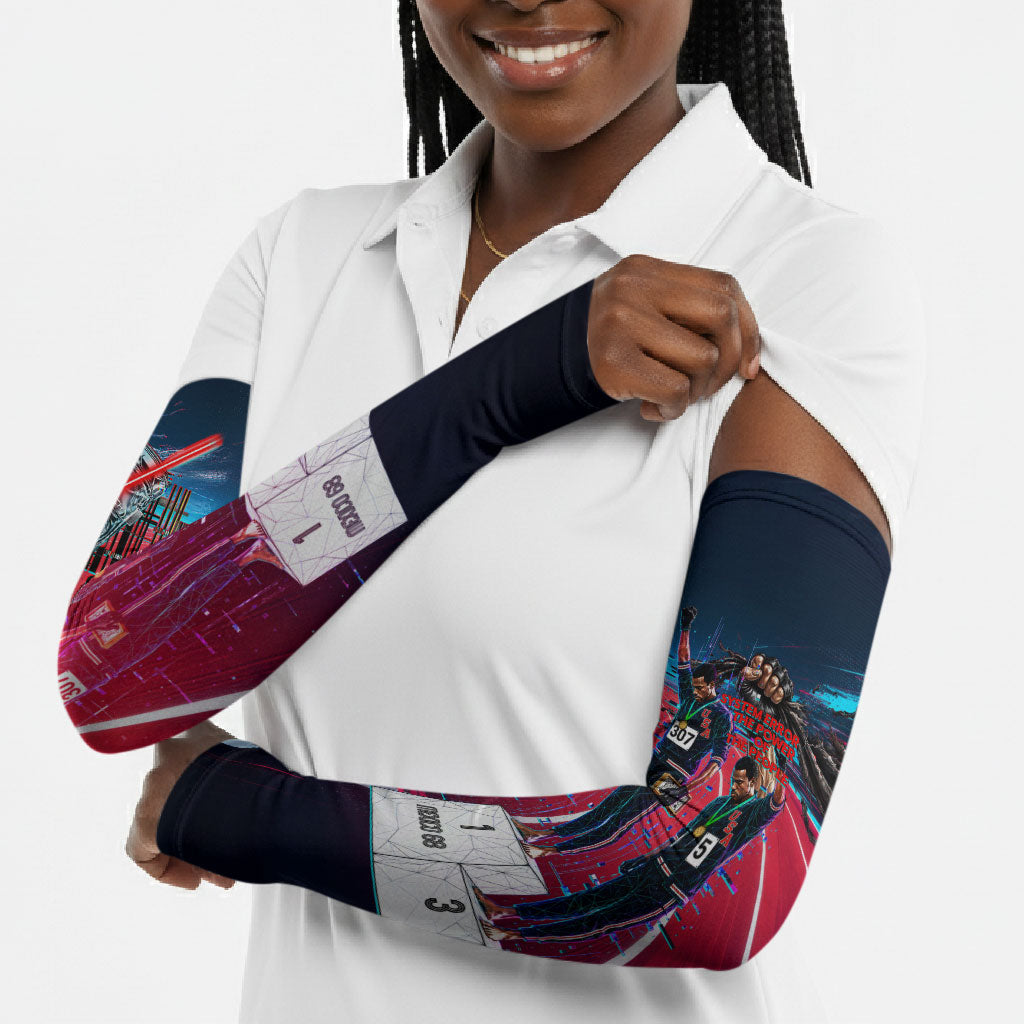 African American 1968 Black Power Salute Arm Sleeves Retro Cyberpunk Sci-Fi Tech Civil Rights Art