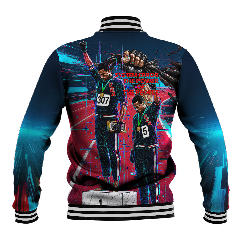 African American 1968 Black Power Salute Baseball Jacket Retro Cyberpunk Sci-Fi Tech Civil Rights Art