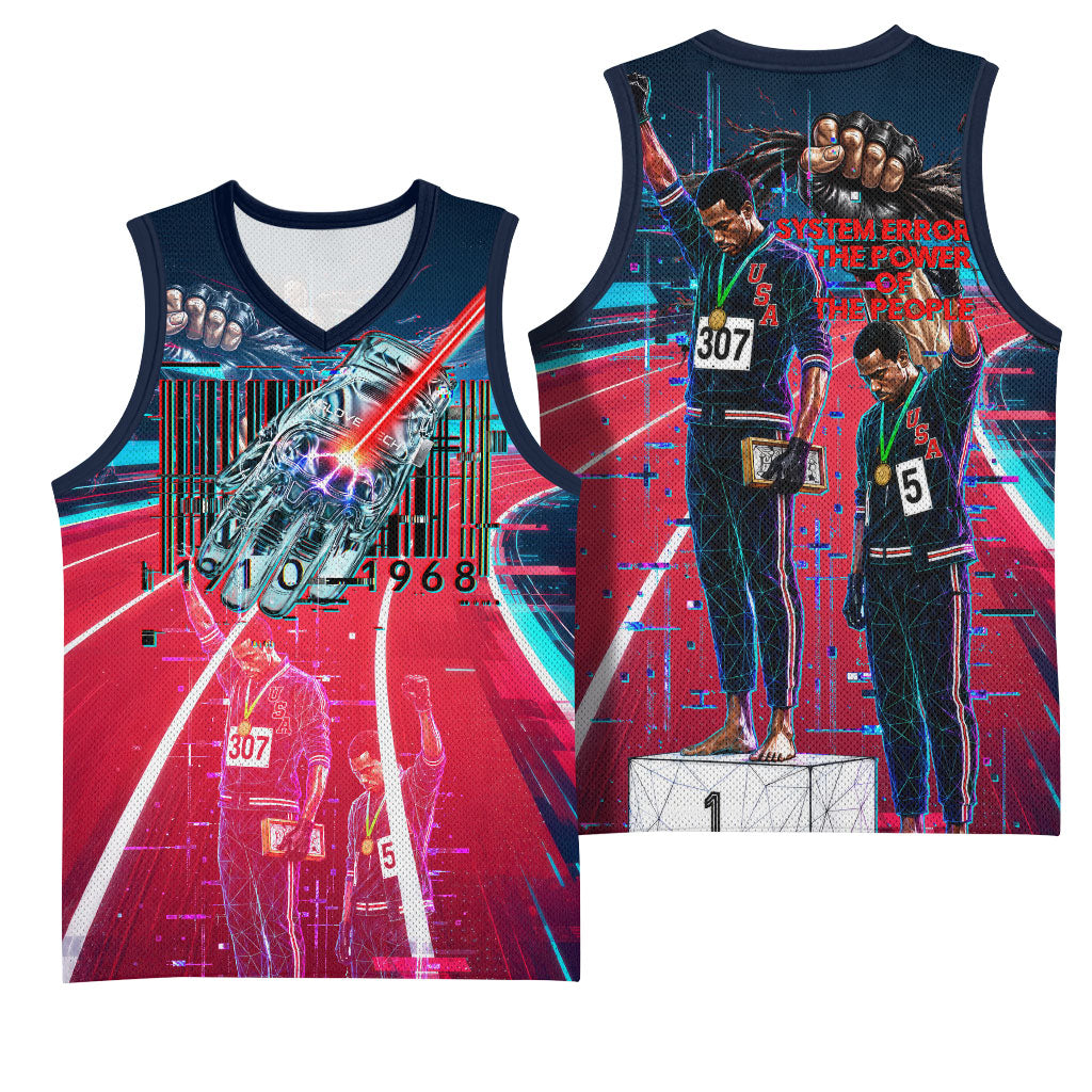 African American 1968 Black Power Salute Basketball Jersey Retro Cyberpunk Sci-Fi Tech Civil Rights Art