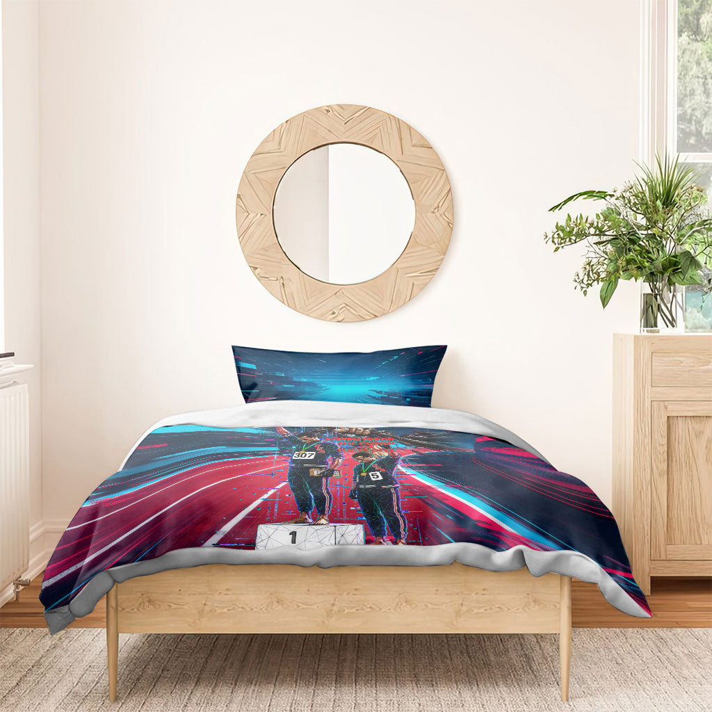 African American 1968 Black Power Salute Bedding Set Retro Cyberpunk Sci-Fi Tech Civil Rights Art