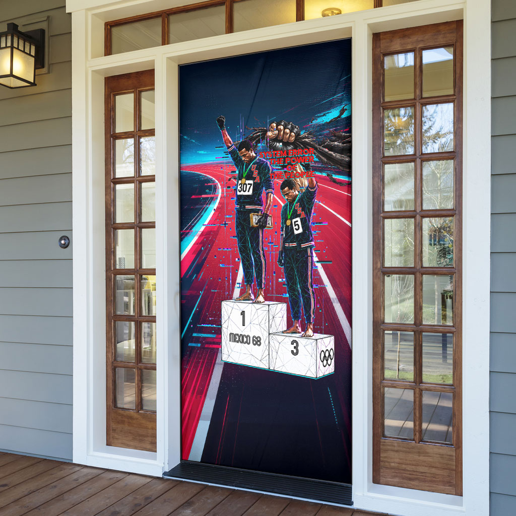 African American 1968 Black Power Salute Door Cover Retro Cyberpunk Sci-Fi Tech Civil Rights Art