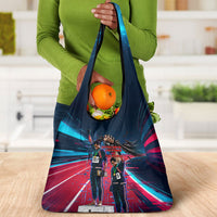 African American 1968 Black Power Salute Grocery Bag Retro Cyberpunk Sci-Fi Tech Civil Rights Art