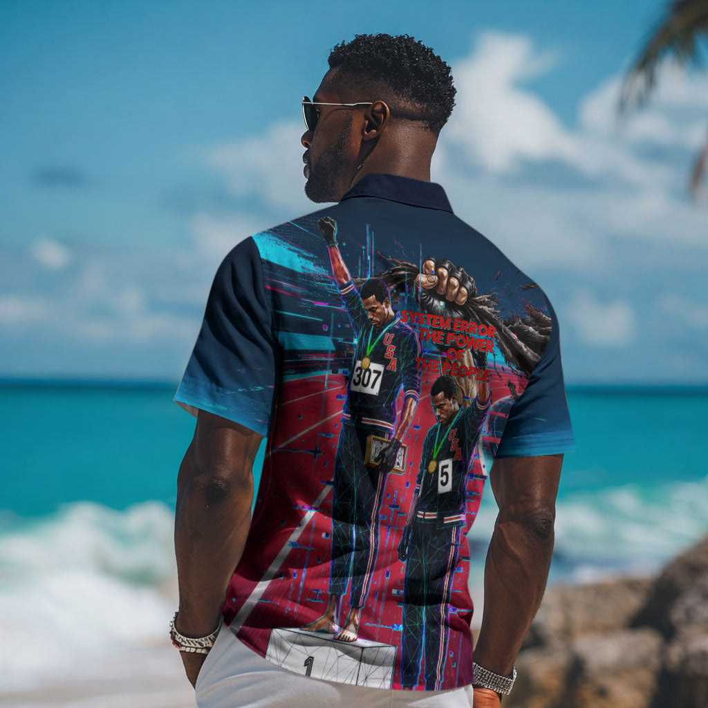 African American 1968 Black Power Salute Hawaiian Shirt Retro Cyberpunk Sci-Fi Tech Civil Rights Art