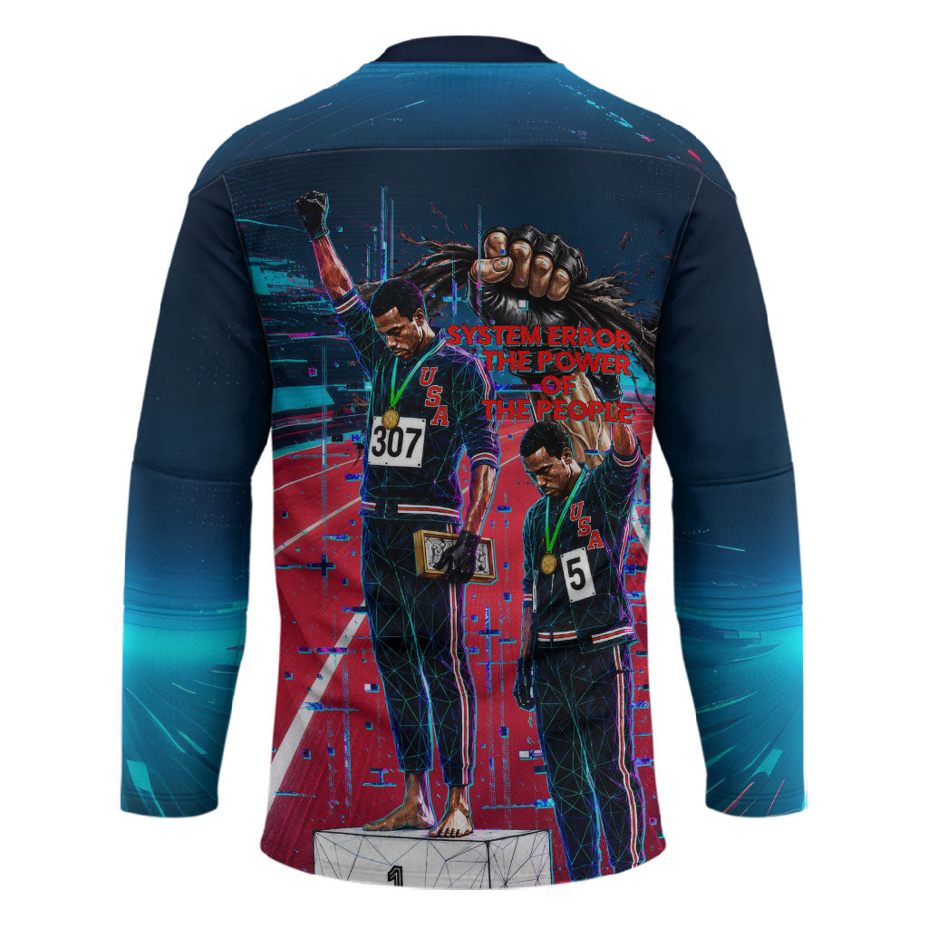 African American 1968 Black Power Salute Hockey Jersey Retro Cyberpunk Sci-Fi Tech Civil Rights Art