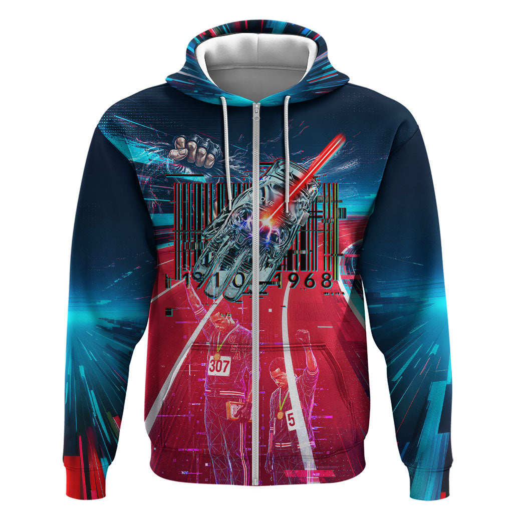 African American 1968 Black Power Salute Hoodie Retro Cyberpunk Sci-Fi Tech Civil Rights Art
