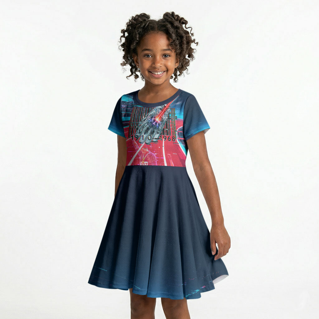 African American 1968 Black Power Salute Kid Short Sleeve Dress Retro Cyberpunk Sci-Fi Tech Civil Rights Art