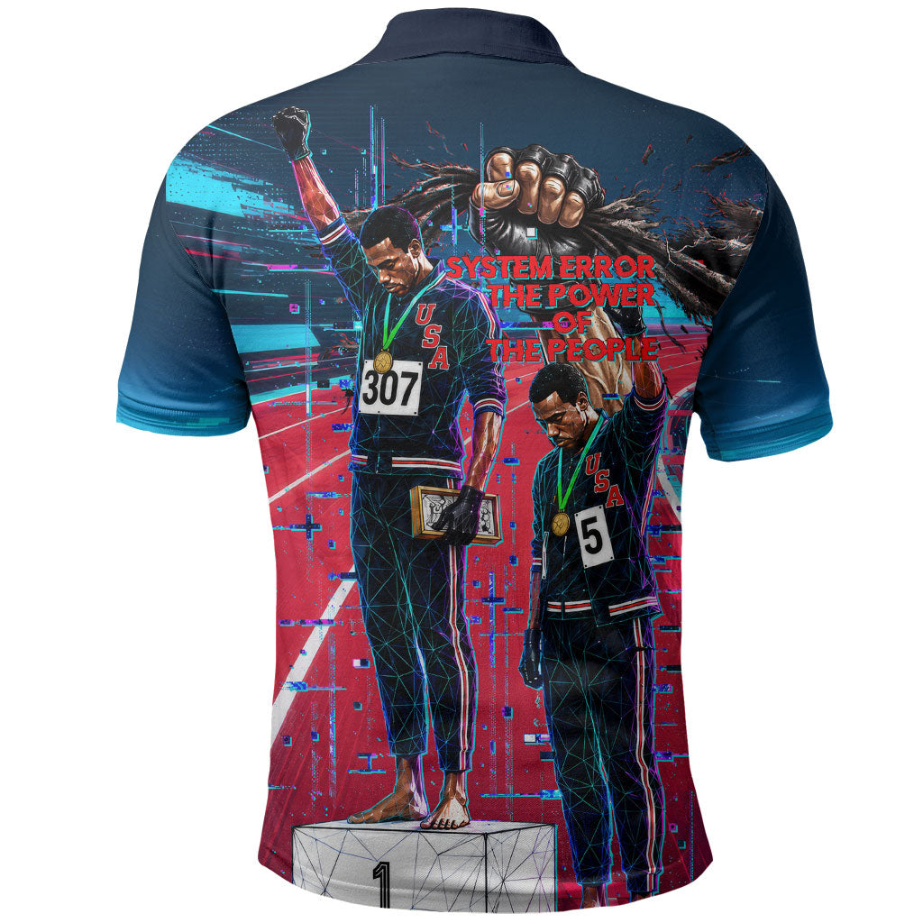 African American 1968 Black Power Salute Polo Shirt Retro Cyberpunk Sci-Fi Tech Civil Rights Art