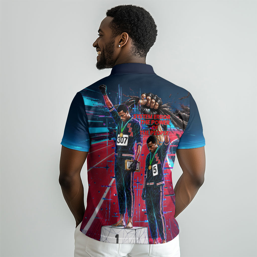 African American 1968 Black Power Salute Polo Shirt Retro Cyberpunk Sci-Fi Tech Civil Rights Art