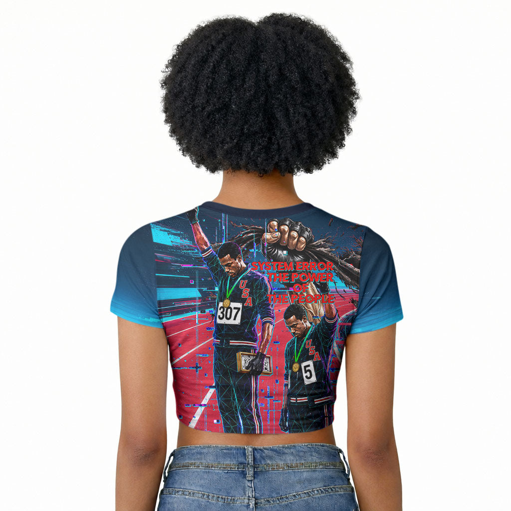 African American 1968 Black Power Salute Raglan Cropped T shirt Retro Cyberpunk Sci-Fi Tech Civil Rights Art
