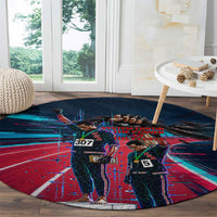 African American 1968 Black Power Salute Round Carpet Retro Cyberpunk Sci-Fi Tech Civil Rights Art