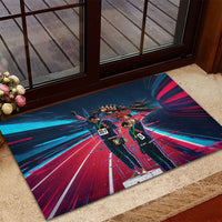 African American 1968 Black Power Salute Rubber Doormat Retro Cyberpunk Sci-Fi Tech Civil Rights Art