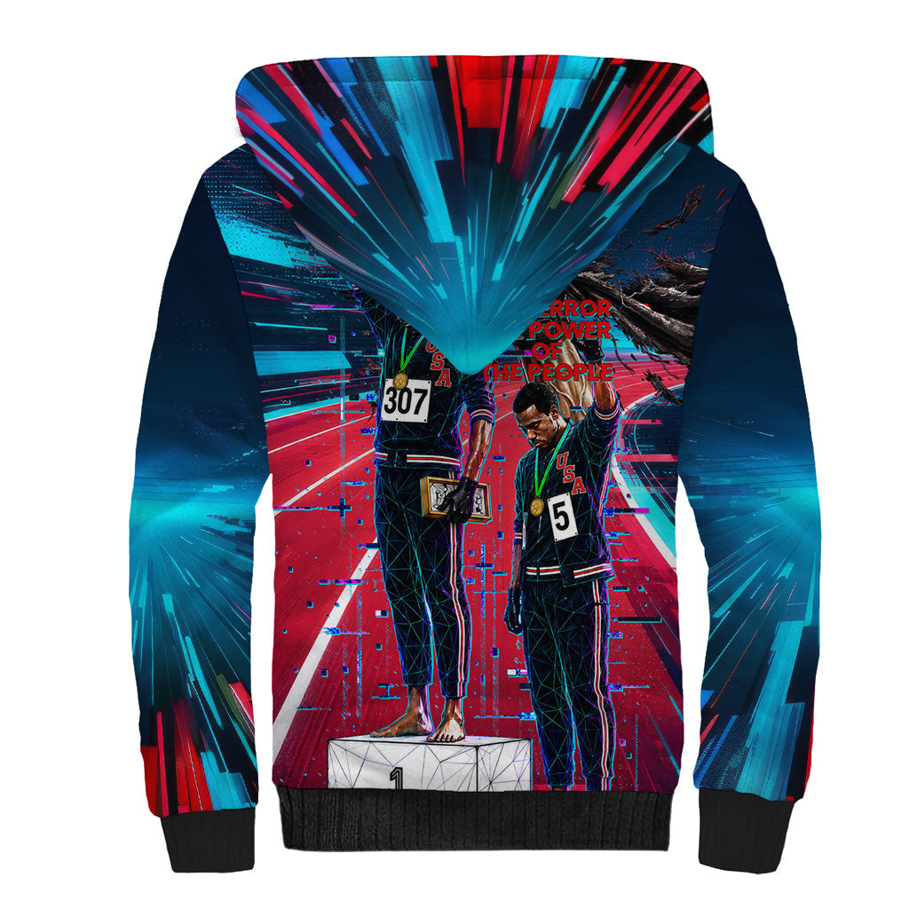 African American 1968 Black Power Salute Sherpa Hoodie Retro Cyberpunk Sci-Fi Tech Civil Rights Art