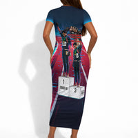African American 1968 Black Power Salute Short Sleeve Bodycon Dress Retro Cyberpunk Sci-Fi Tech Civil Rights Art