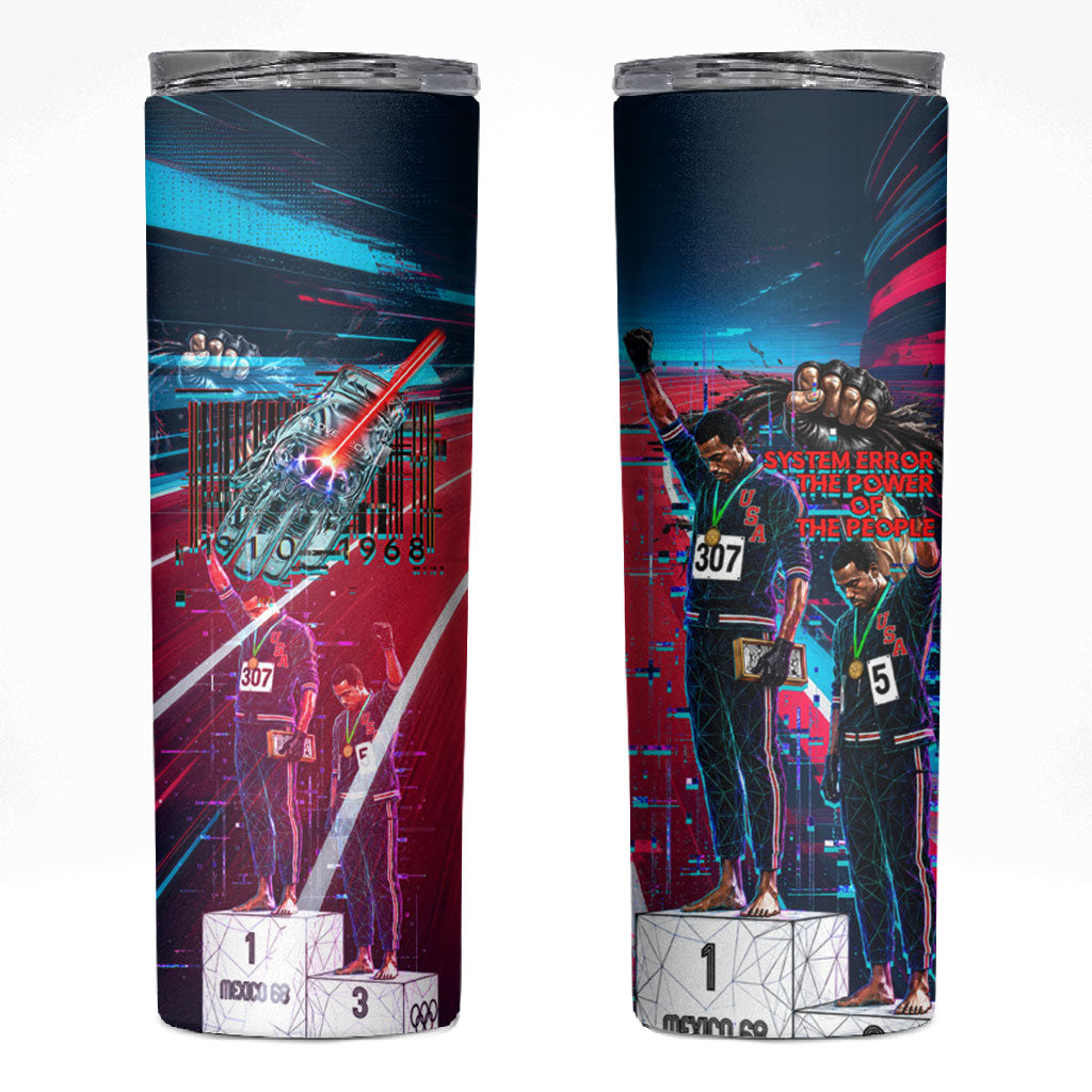 African American 1968 Black Power Salute Skinny Tumbler Retro Cyberpunk Sci-Fi Tech Civil Rights Art