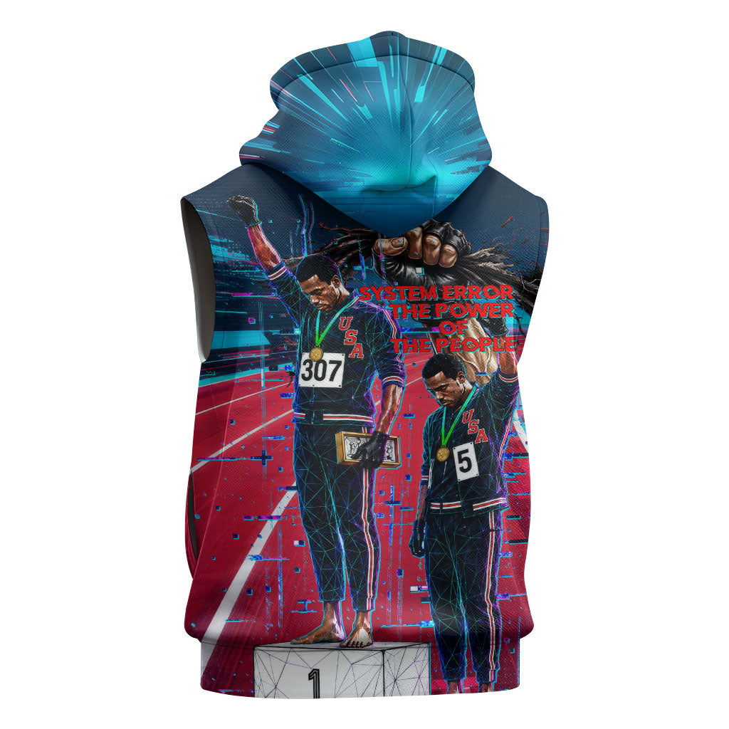African American 1968 Black Power Salute Sleeveless Hoodie Retro Cyberpunk Sci-Fi Tech Civil Rights Art